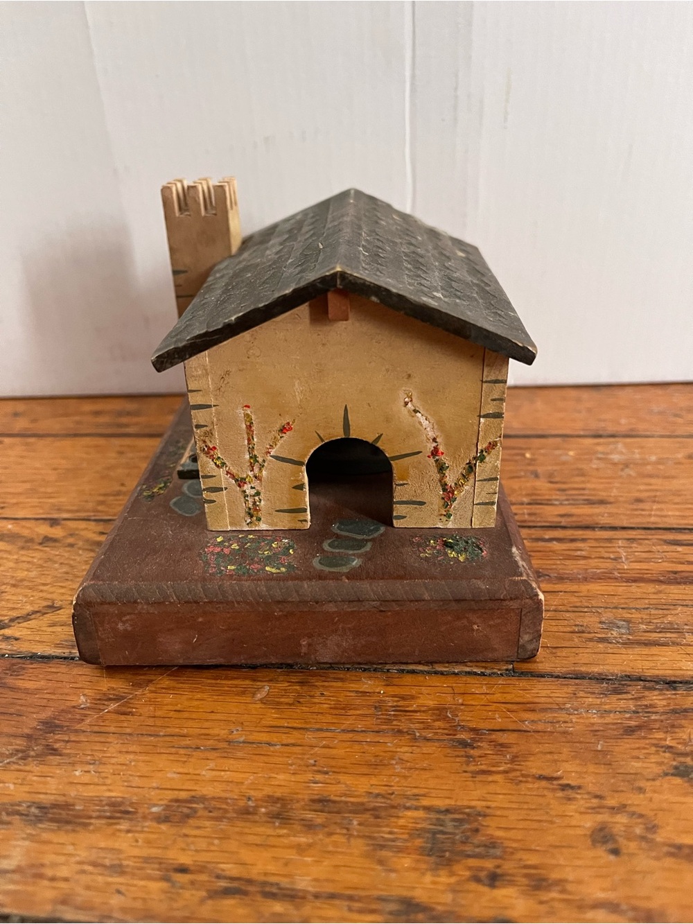 Hand-Carved Music box cabin rustic vintage granny core auntie core